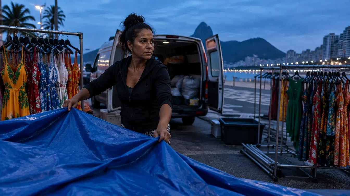 Feirante montando a banca de madrugada